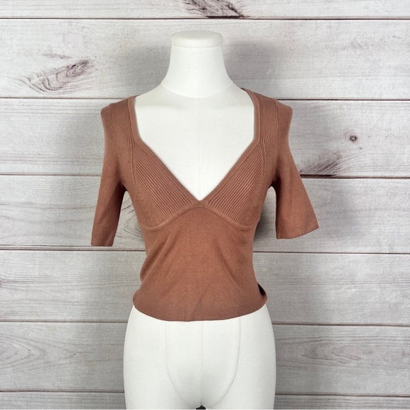 Intimately Free People Teagan Swit Short Sleeve Sweater Top V-Neck Sz XS - Picture 2 of 8